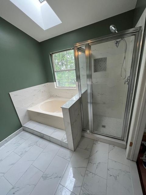 Full bath remodel under a skylight